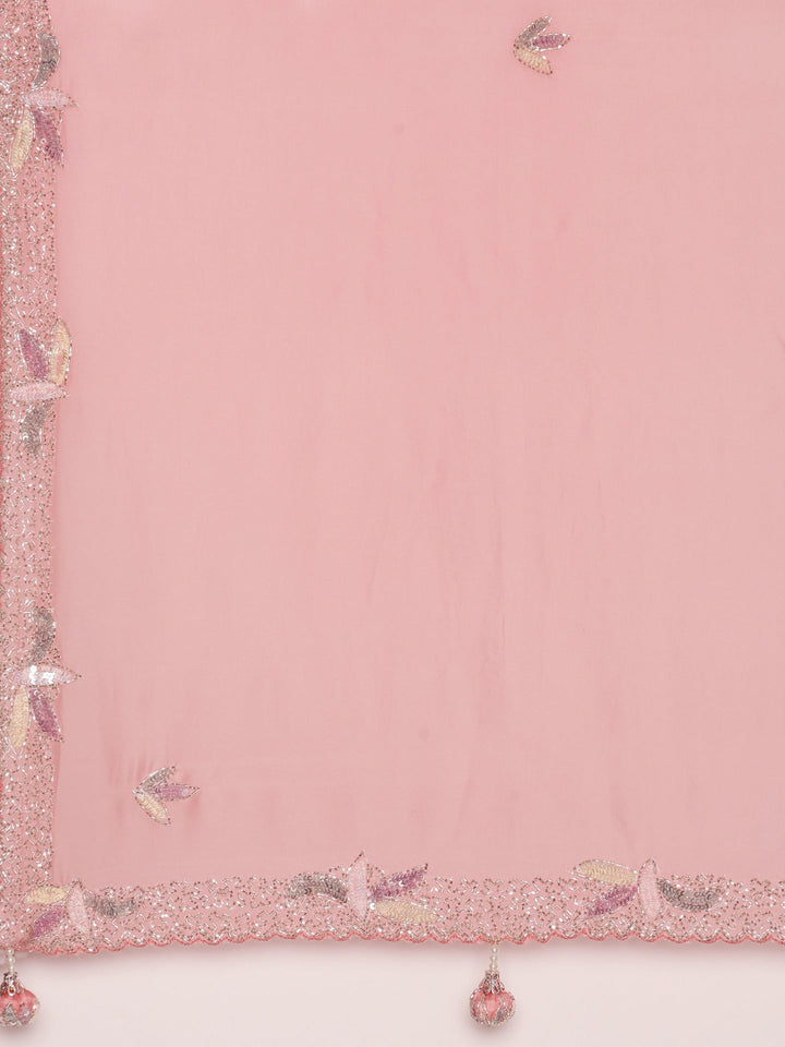 Neerus Pink crepe embellished saree with readymade blouse - detail view 2