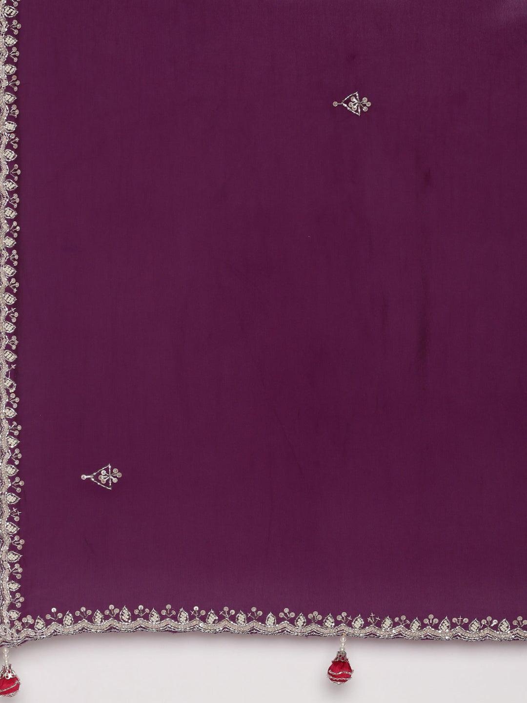 Neerus Purple crepe solid saree with contrast blouse - detail view 2