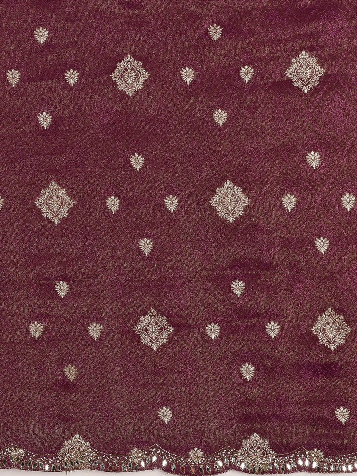 Neerus Purple Banarasi woven saree with embroidered blouse - detail view 3