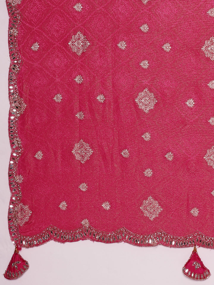 Rani Pink Banaras Weaved Saree With Embroidery Readymade Blouse