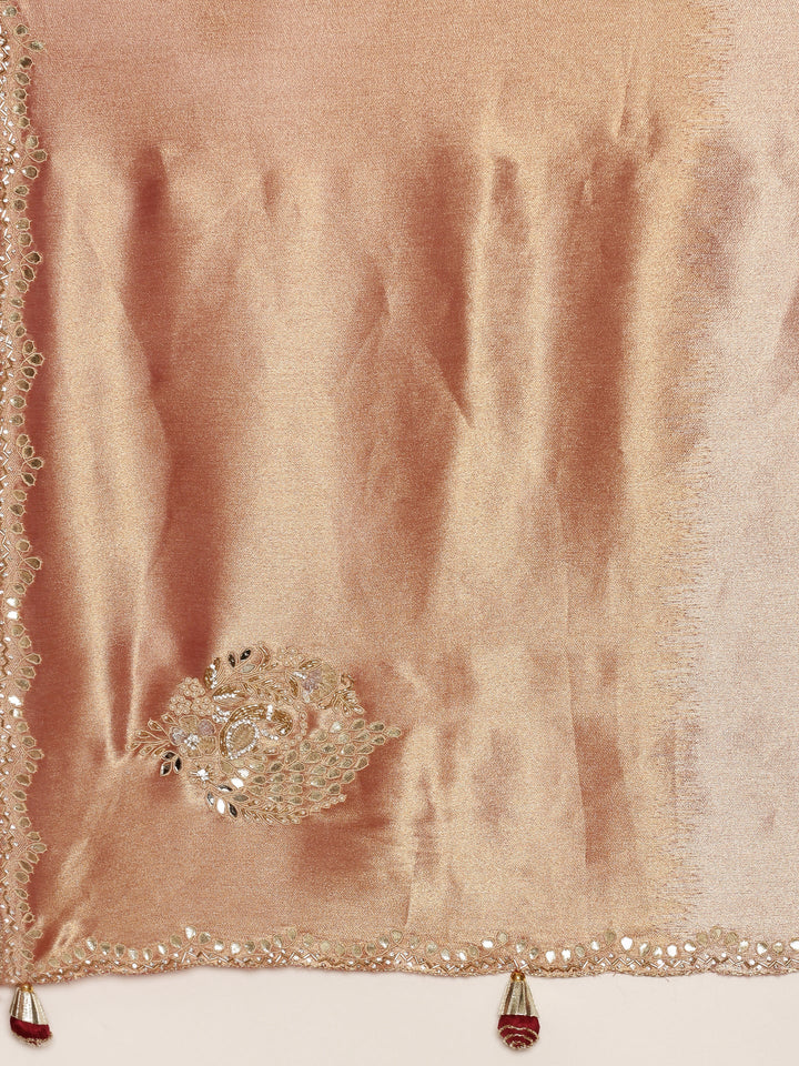 Pink Tissue Hand Embroidery Saree