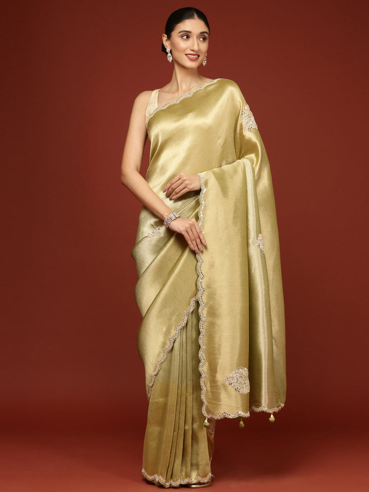 Neerus Green tissue embroidered saree - back view