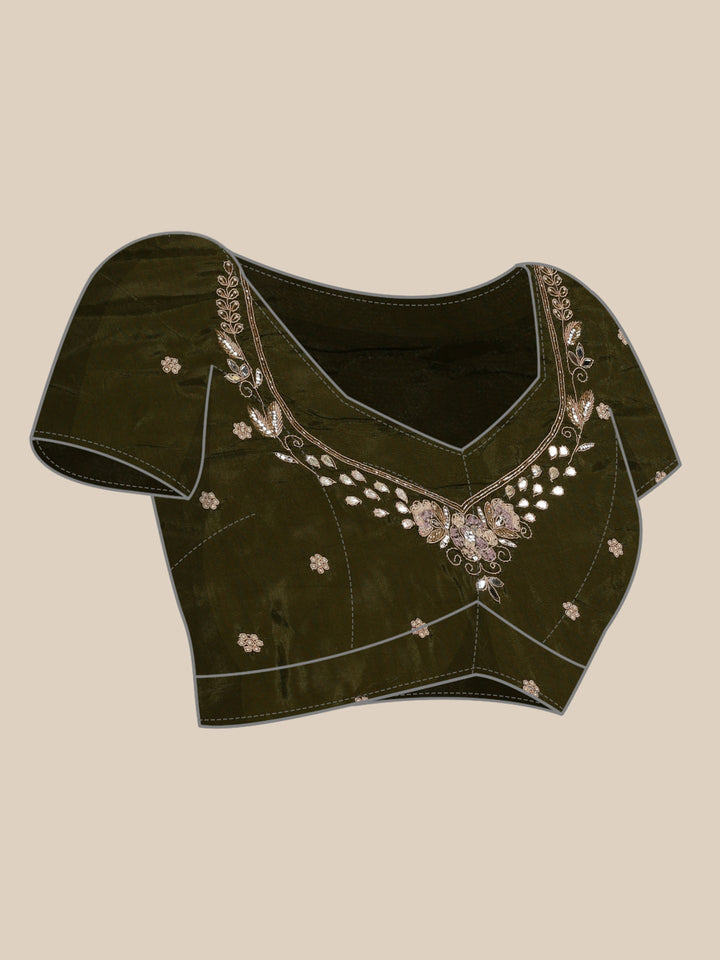 Neerus Green tissue embroidered saree - detail view 3