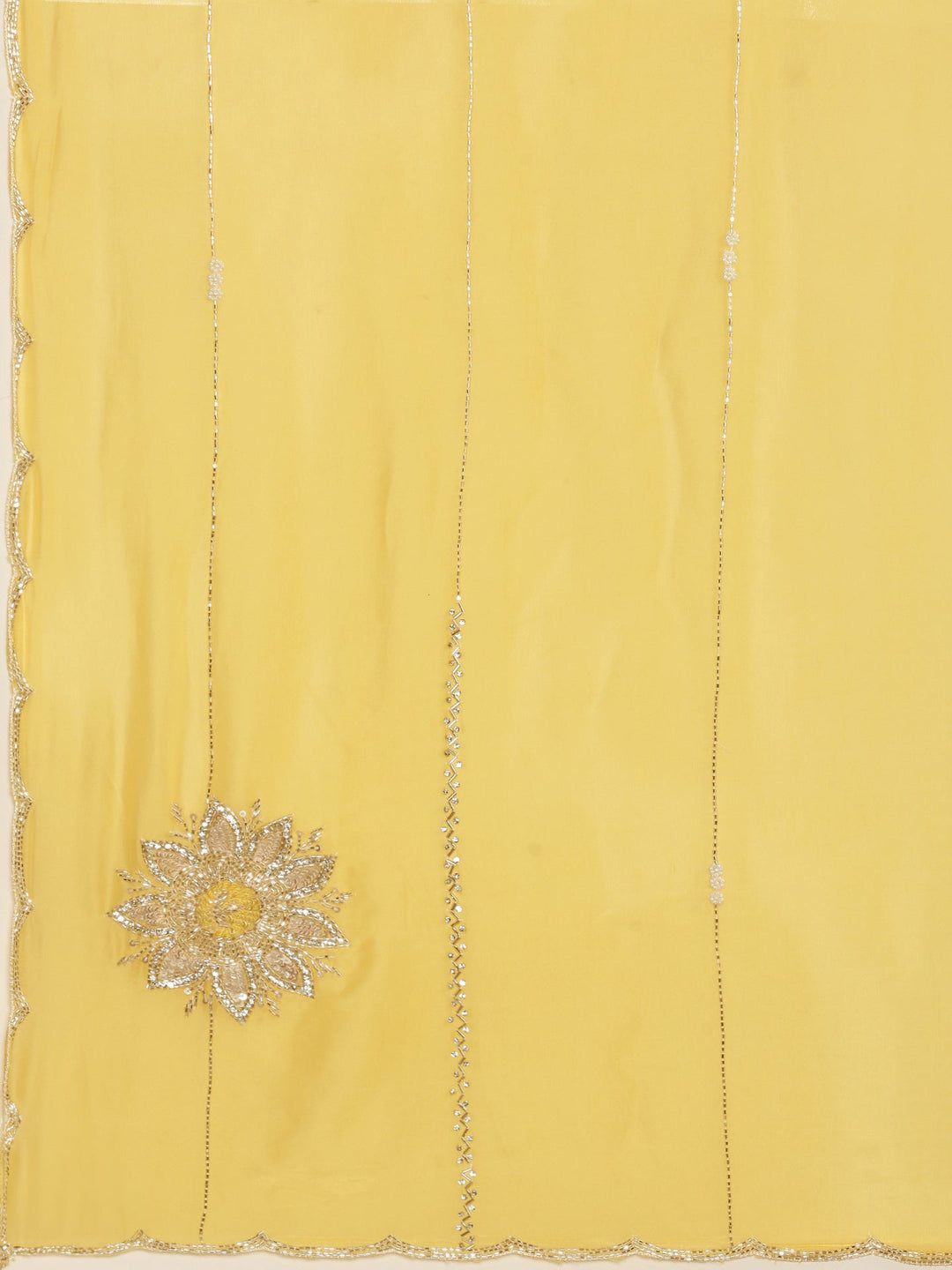 Neerus Yellow crepe embroidered saree - detail view 2