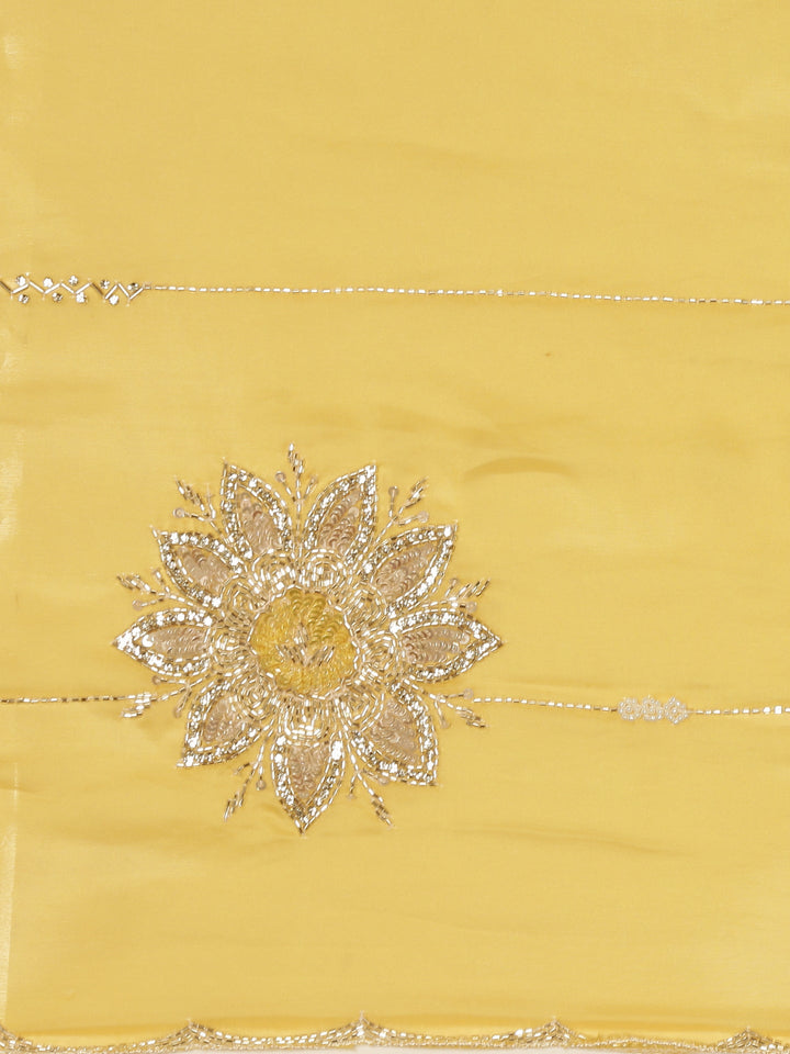 Neerus Yellow crepe embroidered saree - detail view 4