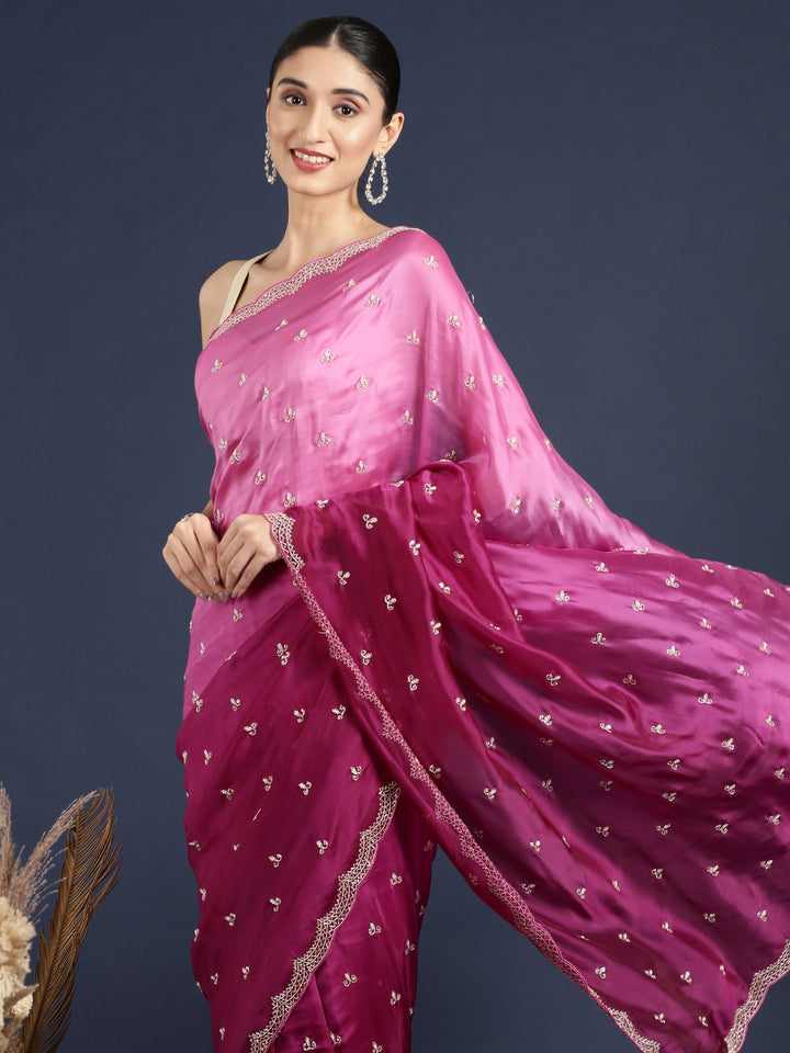 Neerus Purple crepe hand embroidered saree - side view