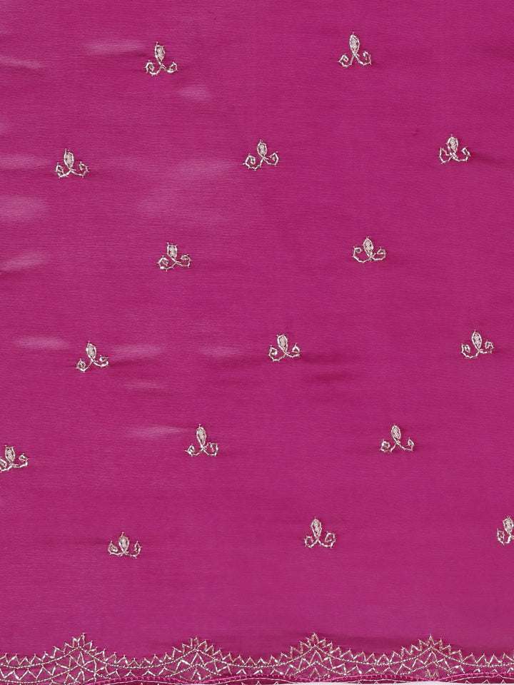Neerus Purple crepe hand embroidered saree - detail view 4