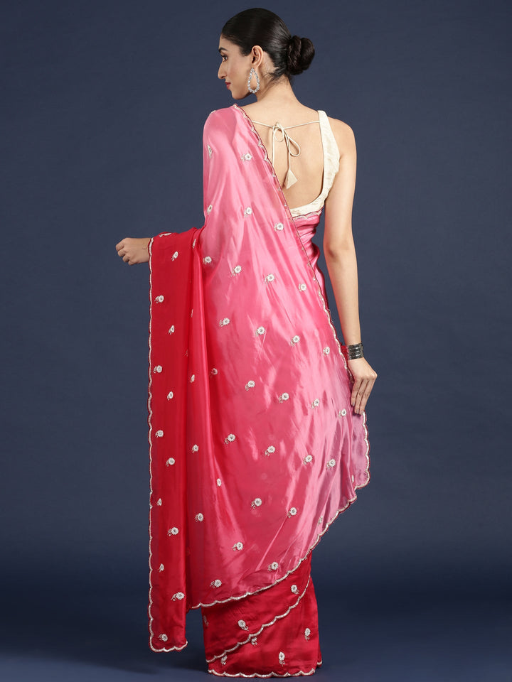 Neerus Pink crepe hand embroidered saree - side view