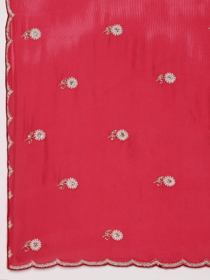 Pink Crepe Hand Embroidery Saree