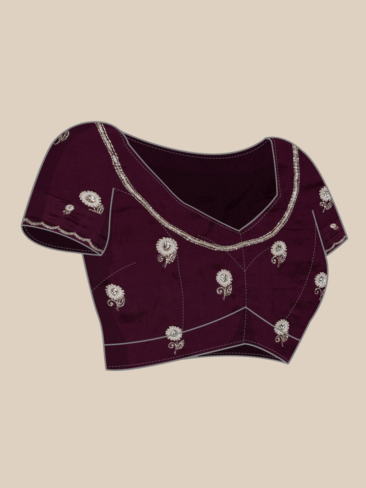 Neerus Purple crepe hand embroidered saree - detail view 3