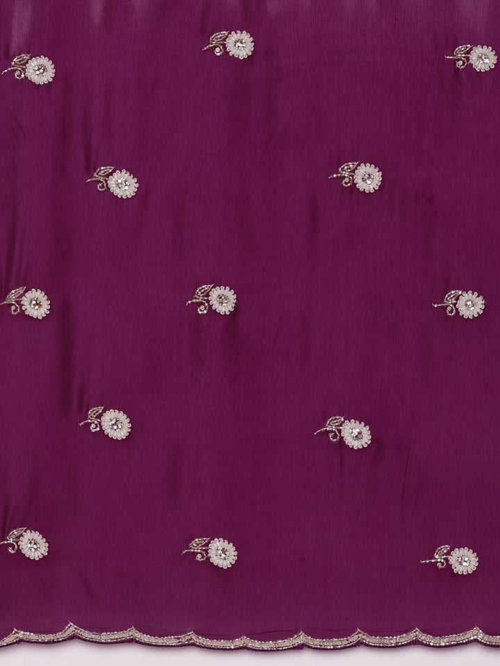 Purple Crepe Hand Embroidery Saree
