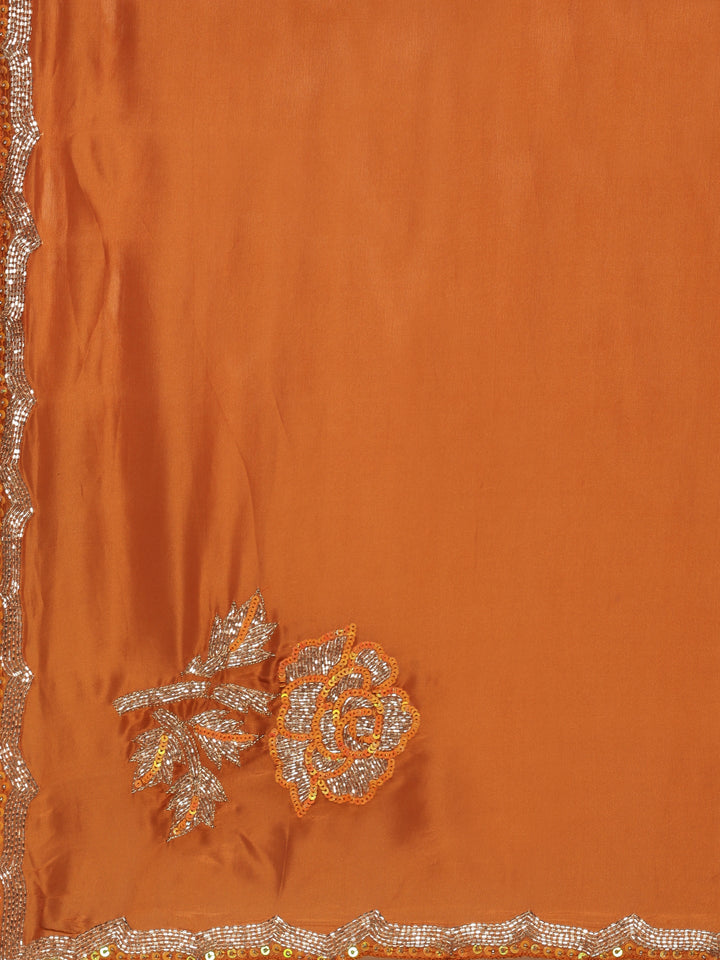 Mustard Crepe Hand Embroidery Saree