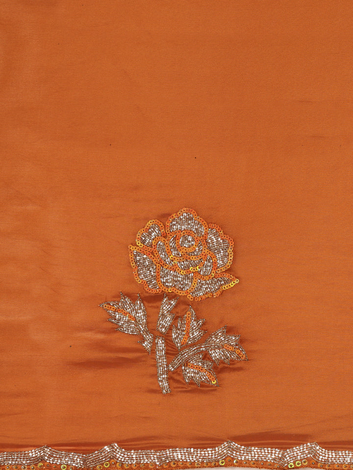 Neerus Yellow crepe hand embroidered saree - detail view 4