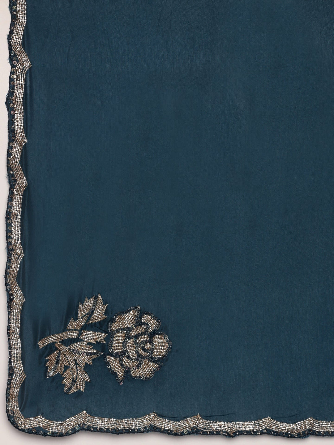 Neerus Blue crepe hand embroidered saree with peacock motifs - detail view 2