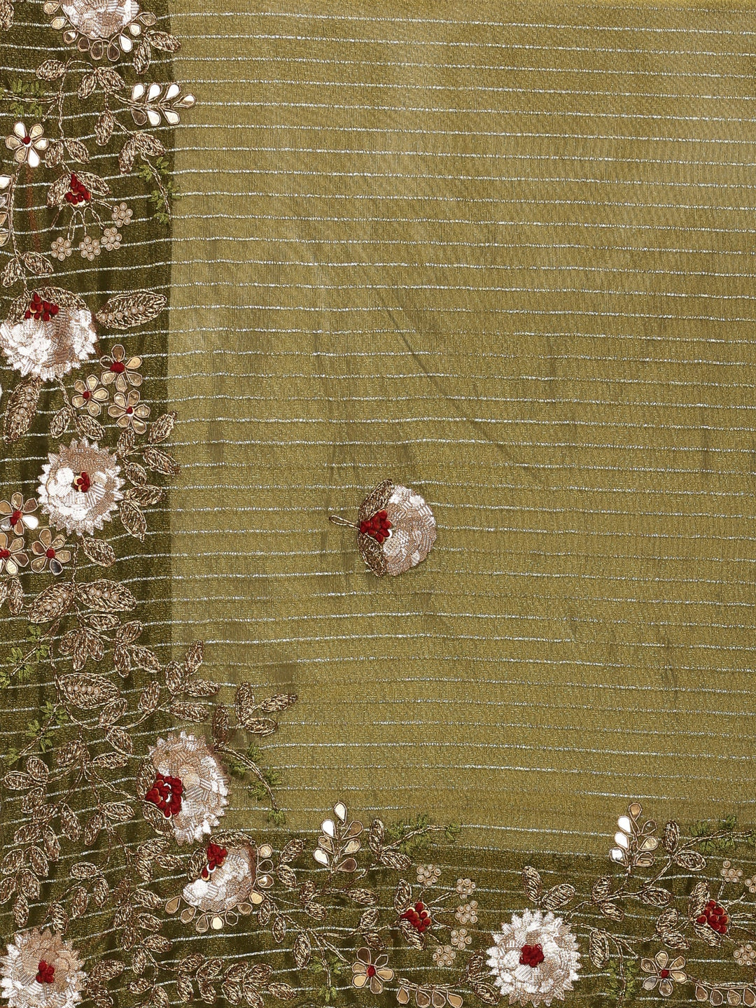 Neerus Green tissue hand embroidered saree - detail view 2