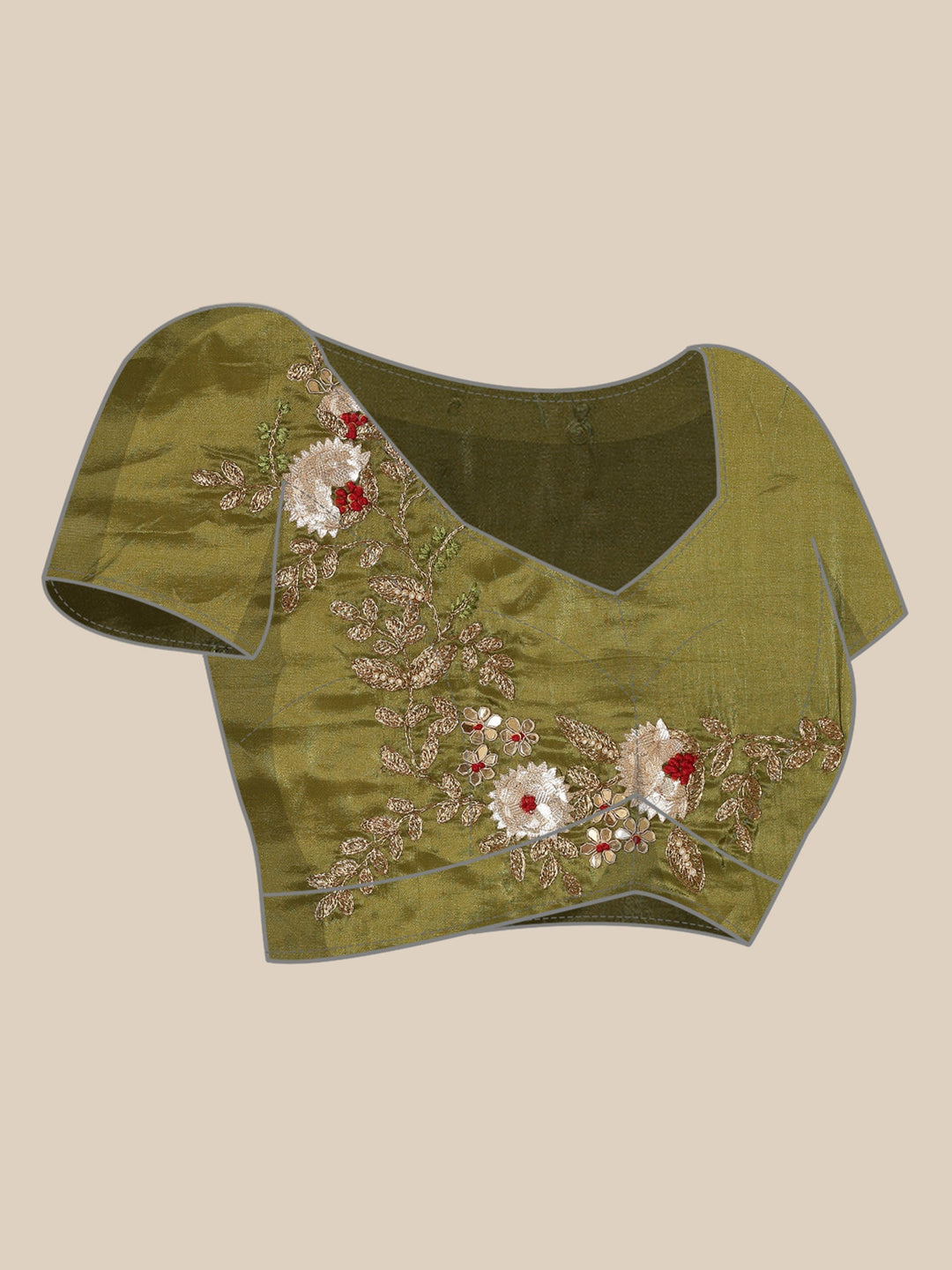 Neerus Green tissue hand embroidered saree - detail view 4