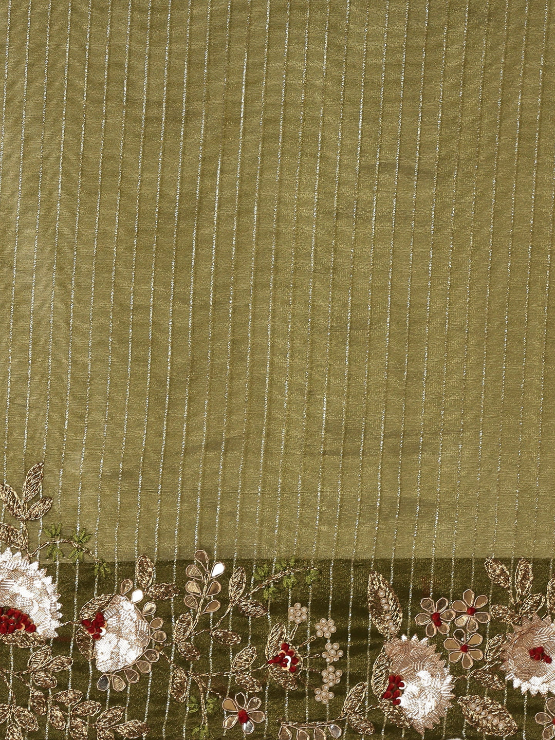 Neerus Green tissue hand embroidered saree - detail view 3