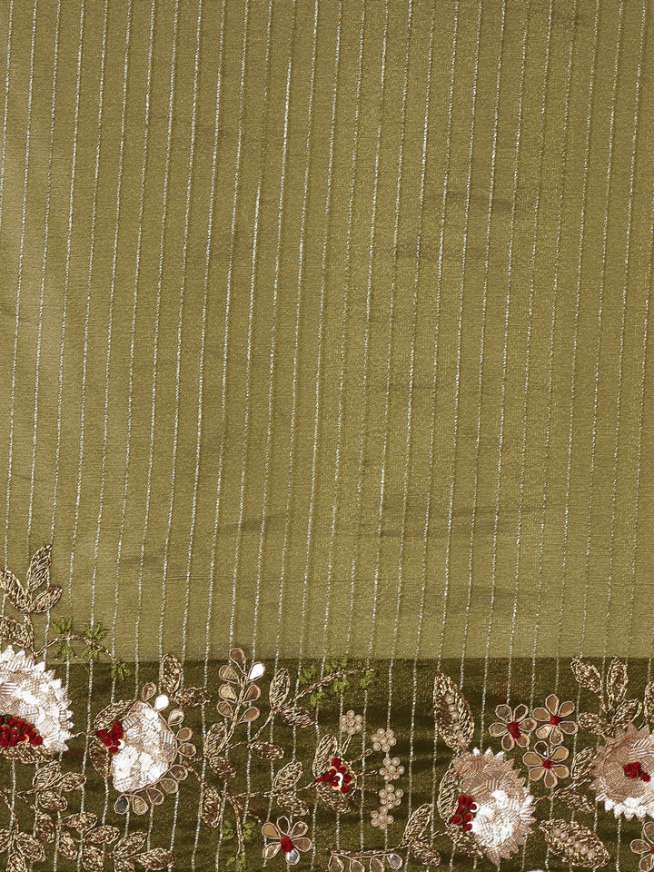 Neerus Green tissue hand embroidered saree - detail view 3