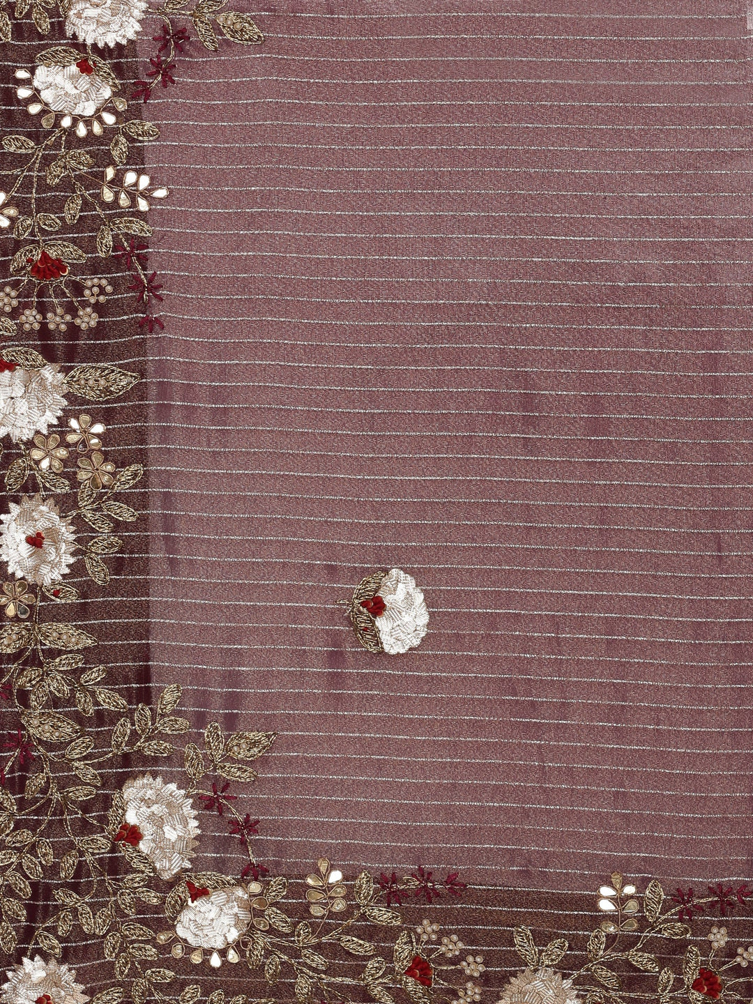 Neerus Maroon tissue hand embroidered saree - detail view 2