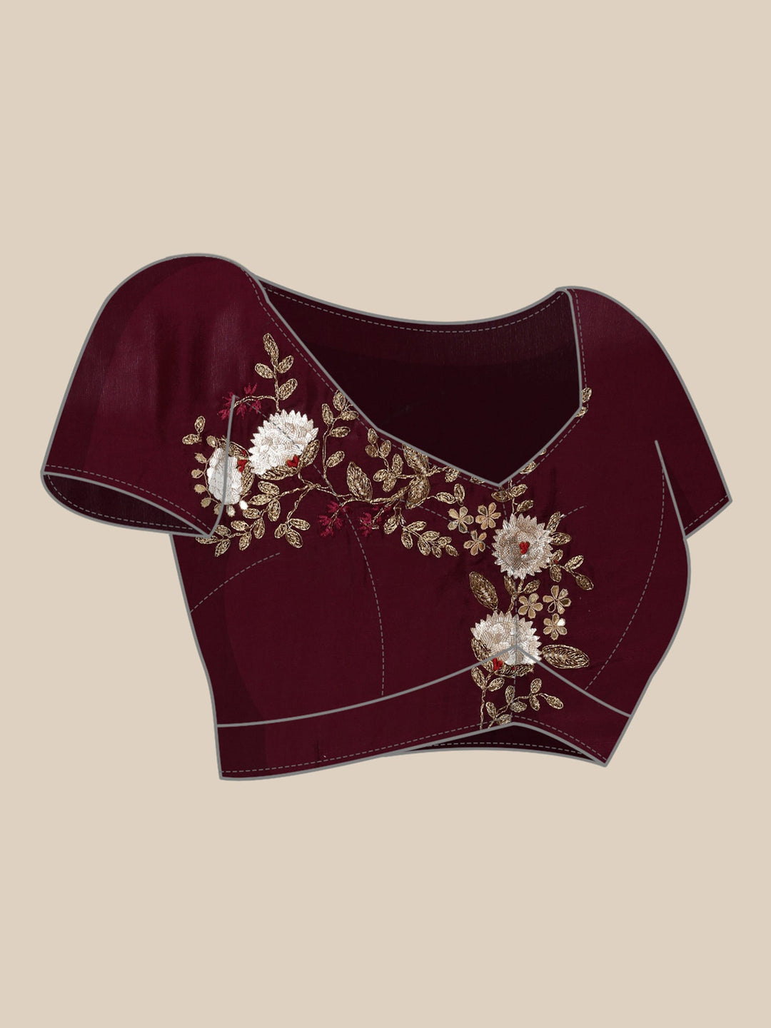 Neerus Maroon tissue hand embroidered saree - detail view 3