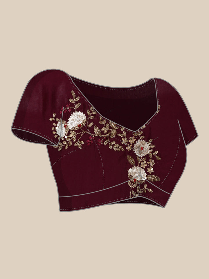 Neerus Maroon tissue hand embroidered saree - detail view 3