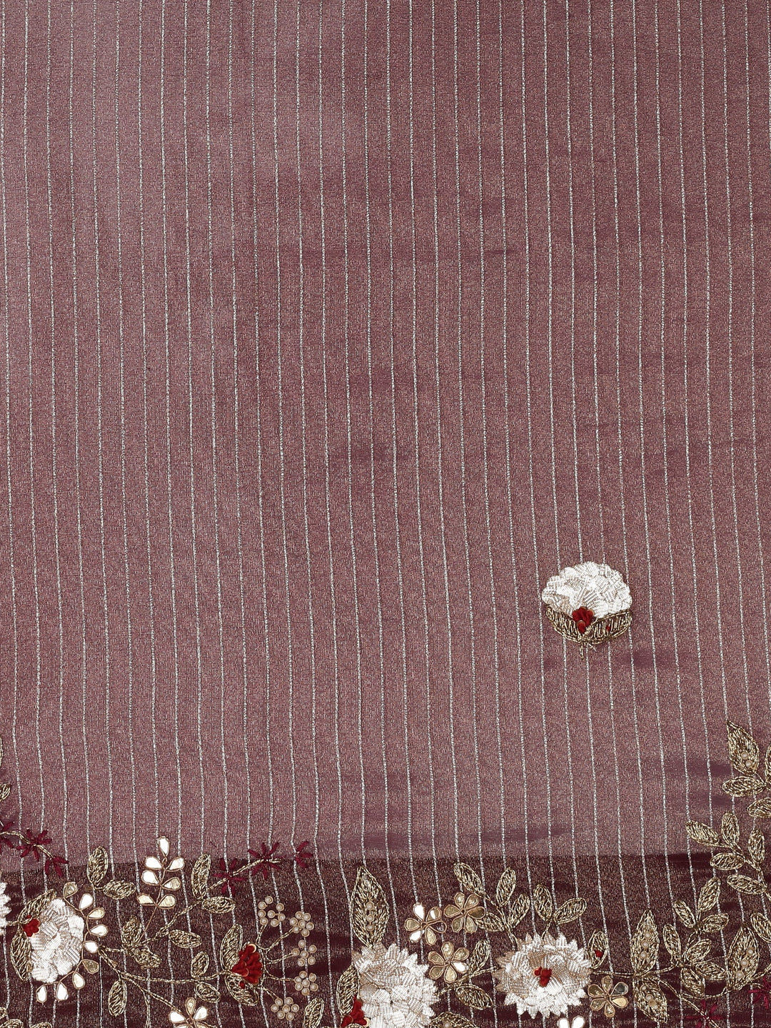 Neerus Maroon tissue hand embroidered saree - detail view 4
