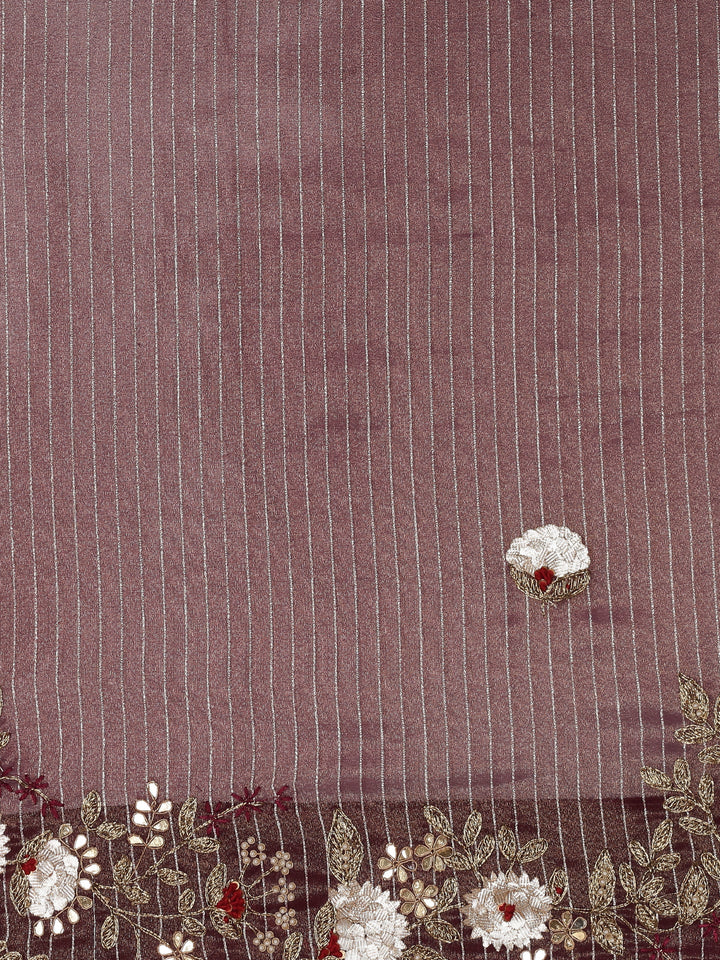 Neerus Maroon tissue hand embroidered saree - detail view 4