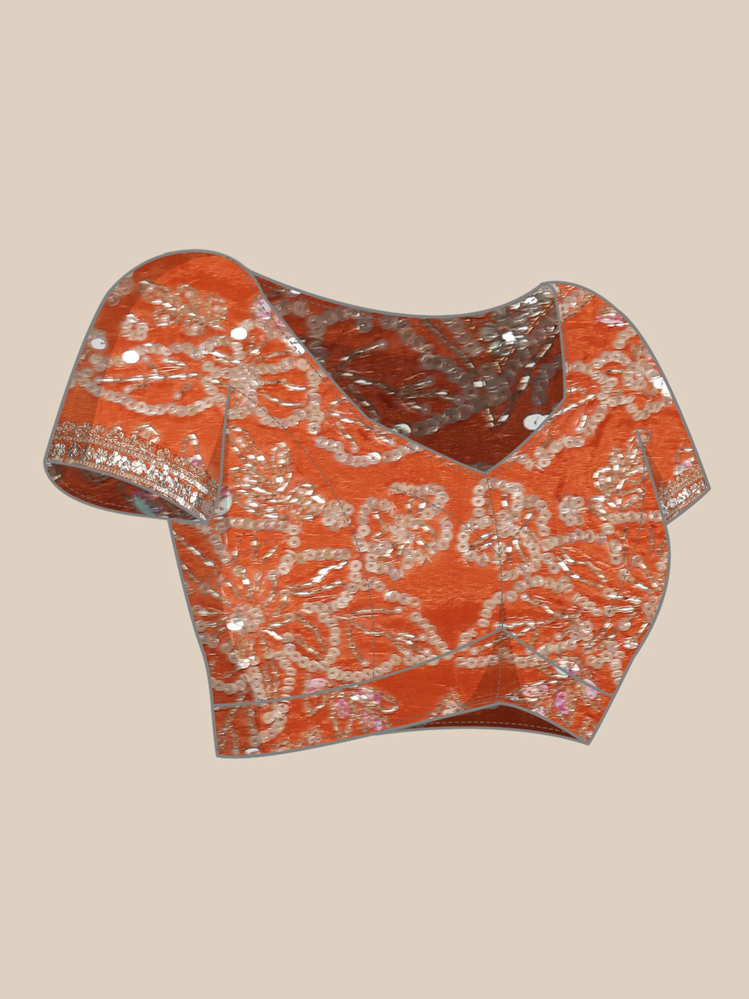 Neerus Orange crepe embellished saree with readymade blouse - detail view 3