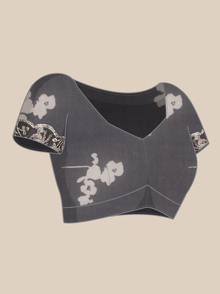 Neerus Black crepe woven saree monochrome - detail view 3