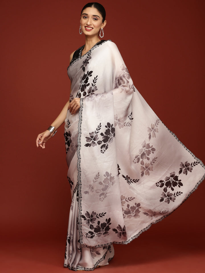 Black And White Crepe Weaved Saree With Readymade Blouse