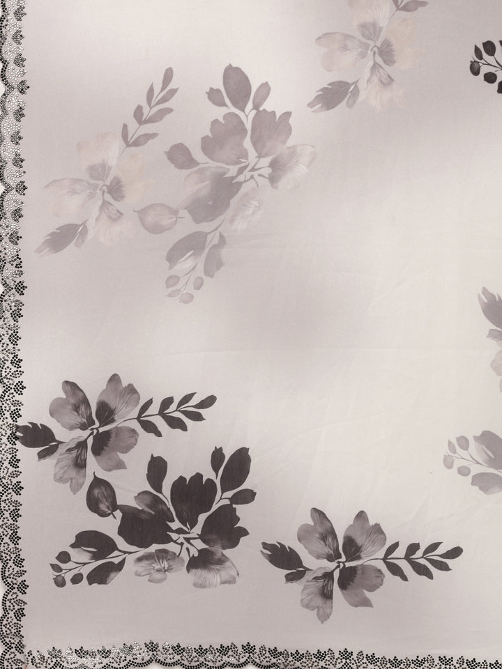 Black And White Crepe Weaved Saree With Readymade Blouse