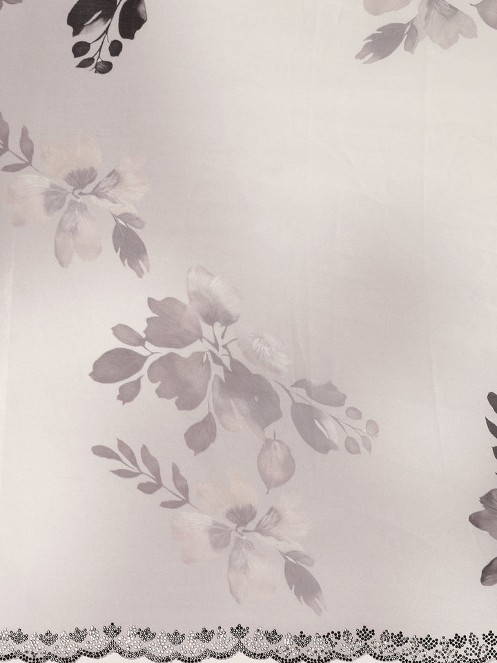 Black And White Crepe Weaved Saree With Readymade Blouse