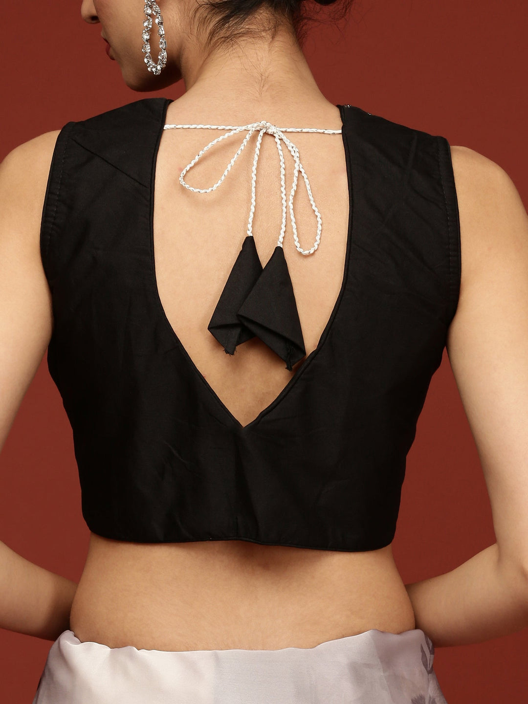 Neerus Black crepe woven saree with blouse - detail view 5