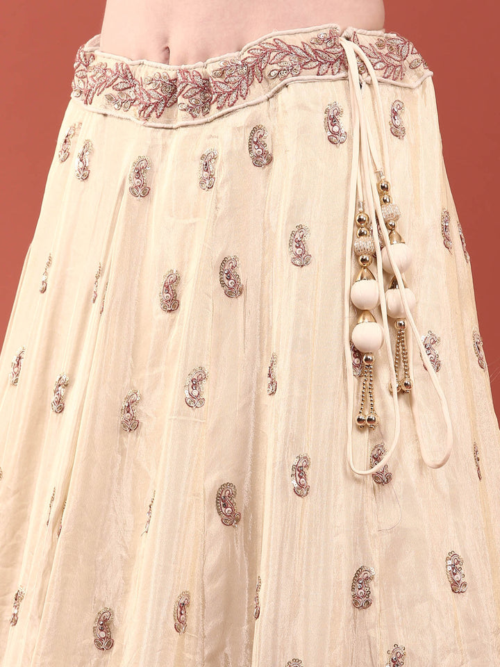 Neerus Beige tissue hand embroidered lehenga set - detail view 5