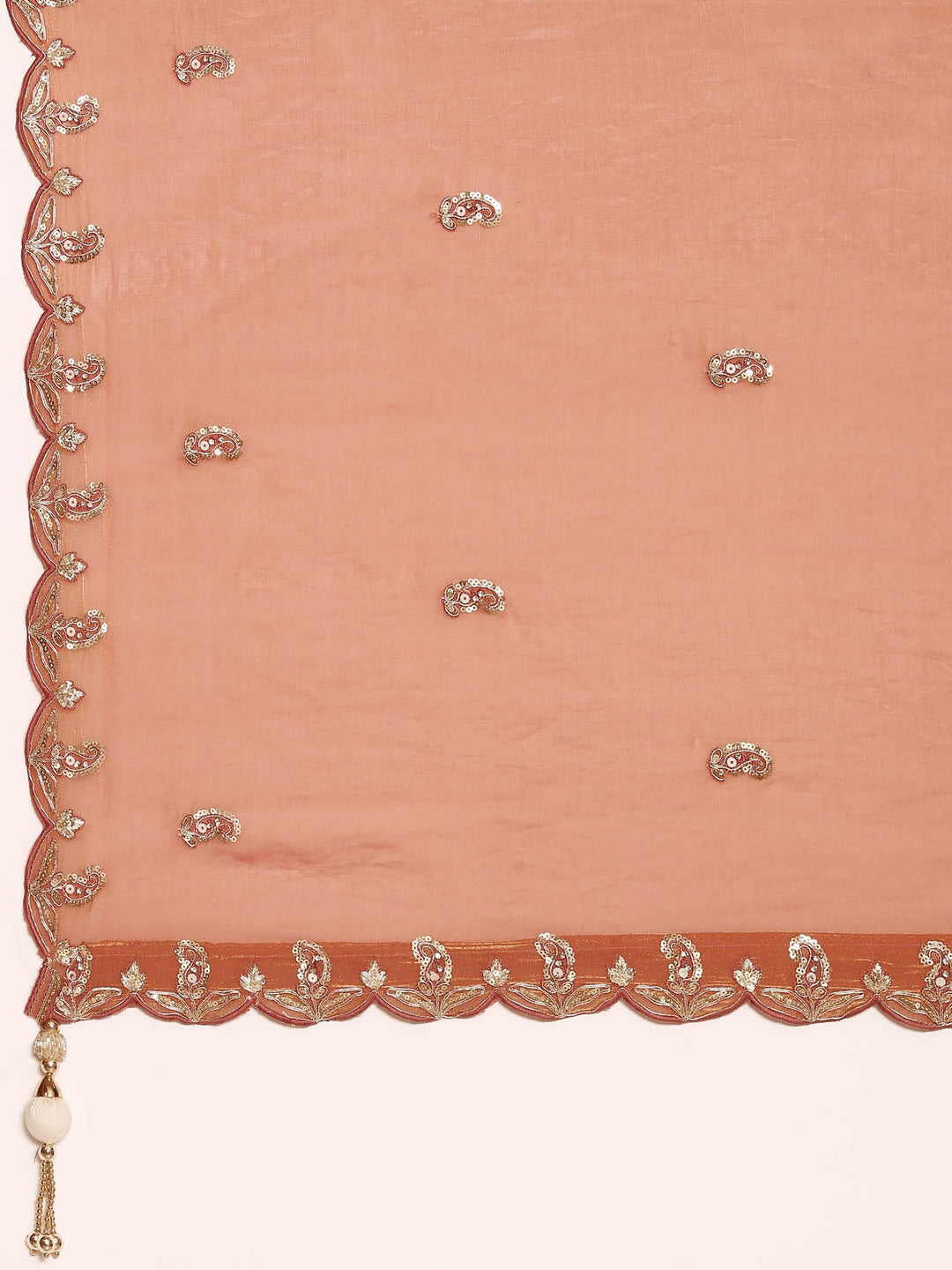 Neerus Beige tissue hand embroidered lehenga set - detail view 6