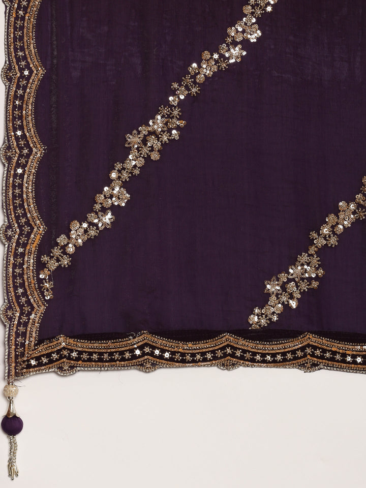 Neerus Purple tissue hand embroidered lehenga set - detail view 4