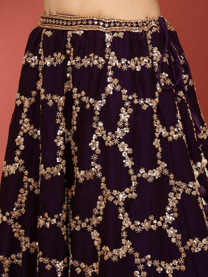 Neerus Purple tissue hand embroidered lehenga set - detail view 3