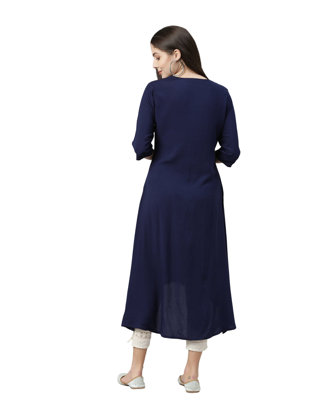 Neerus Blue embroidered floral A-line kurta - side view