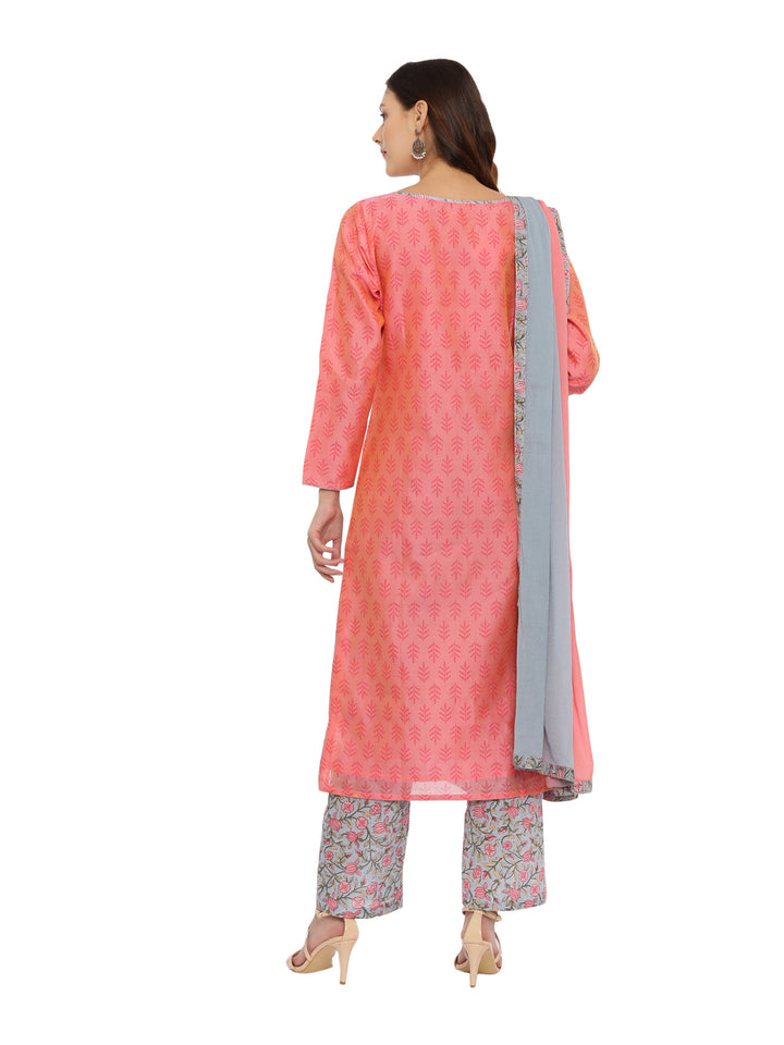 Neerus Peach chanderi woven suit set - detail view 1