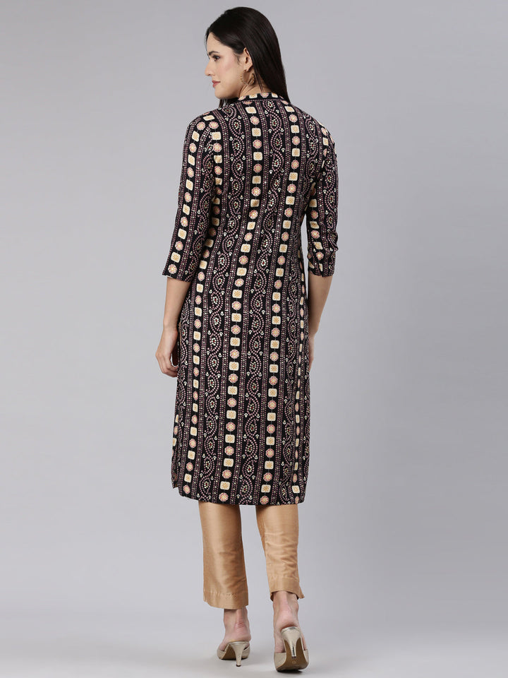 Neerus Black printed paisley straight kurti - side view