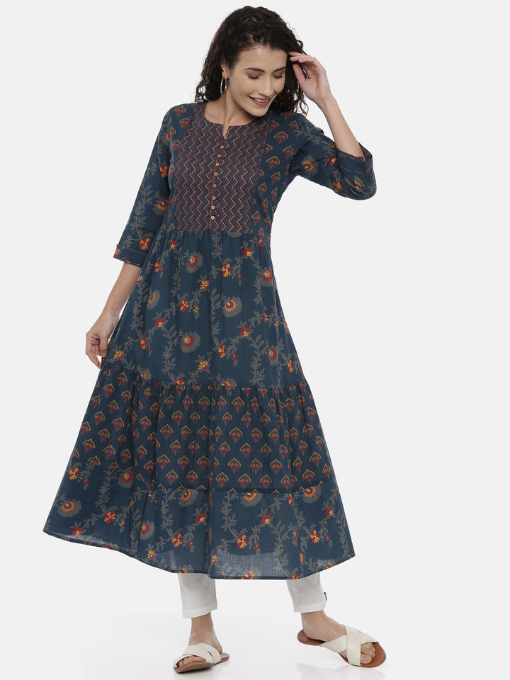 Neerus Blue printed ethnic kurta for women - detail view 2