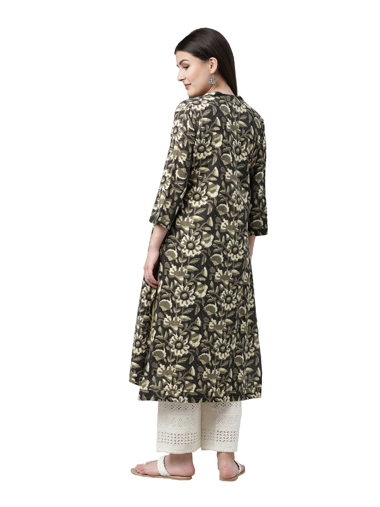 Neerus Multi cotton floral printed kurta with coat - side view