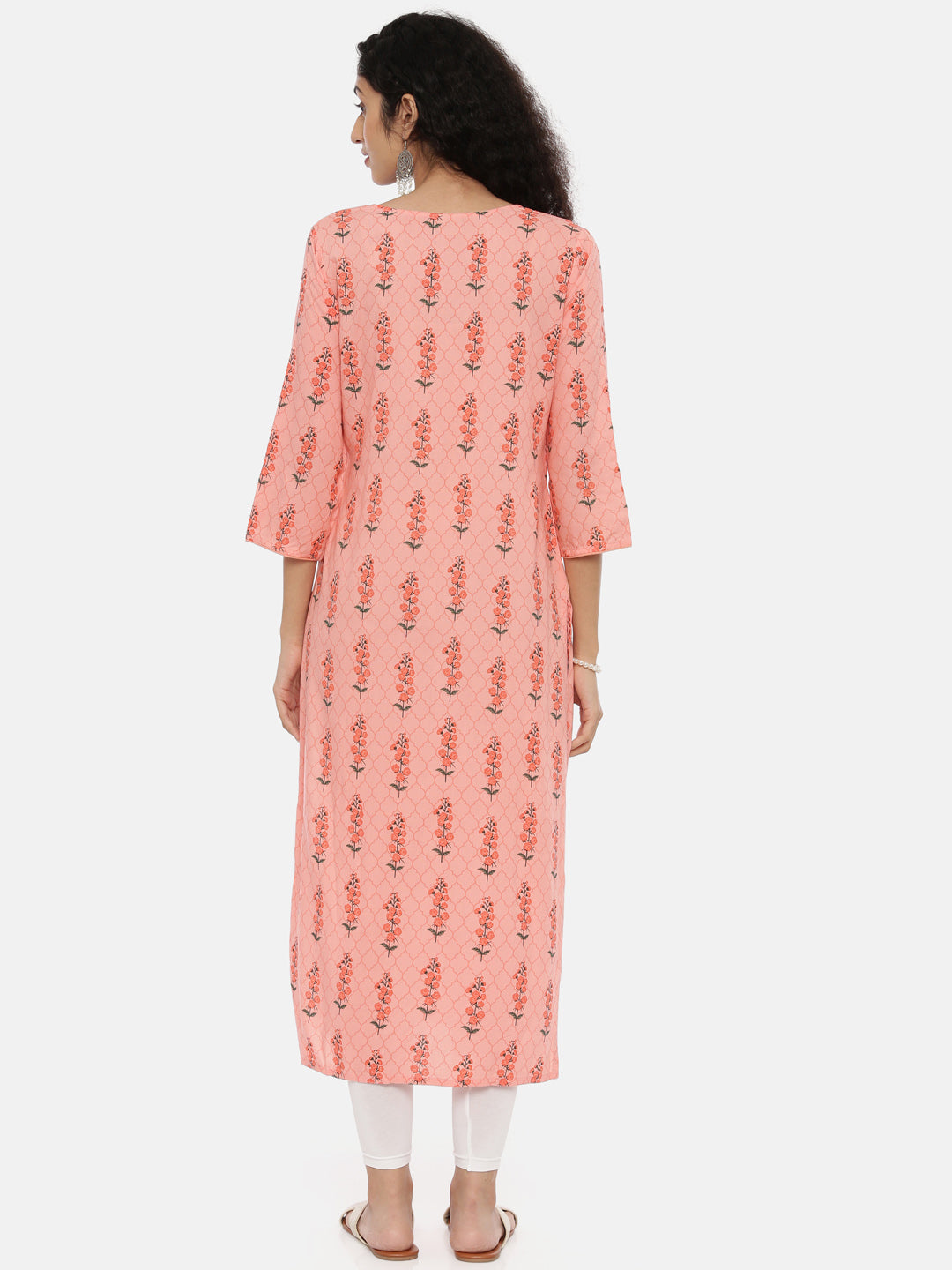 Neerus Orange printed ethnic kurta for women - side view