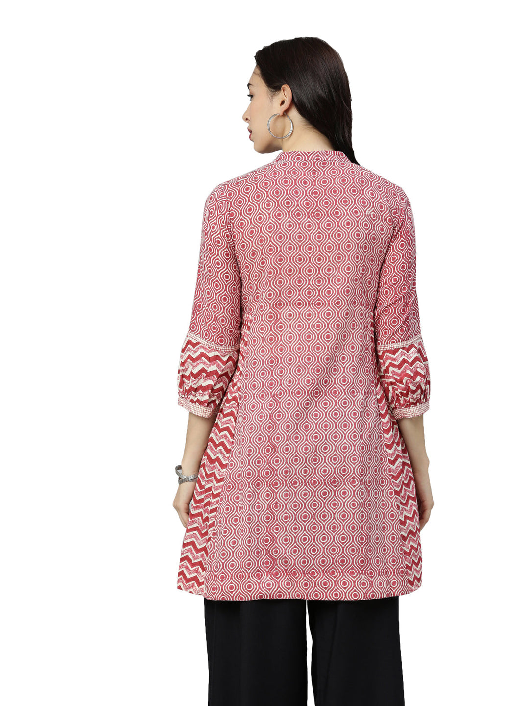 Neerus Red printed A-line kurta - detail view 1