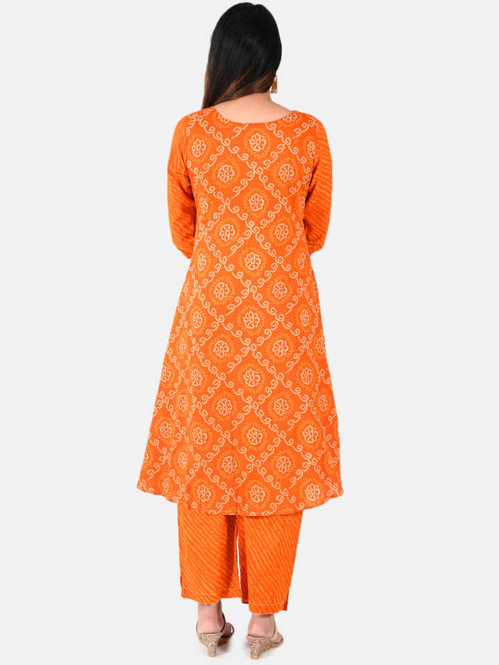 Neerus Orange embroidered anarkali kurta - side view