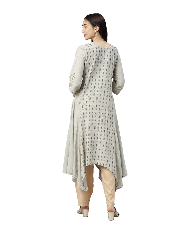Neerus Grey printed ethnic kurta keyhole neck - detail view 1