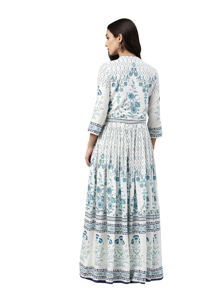 Neerus White floral mirror work anarkali kurta - detail view 1