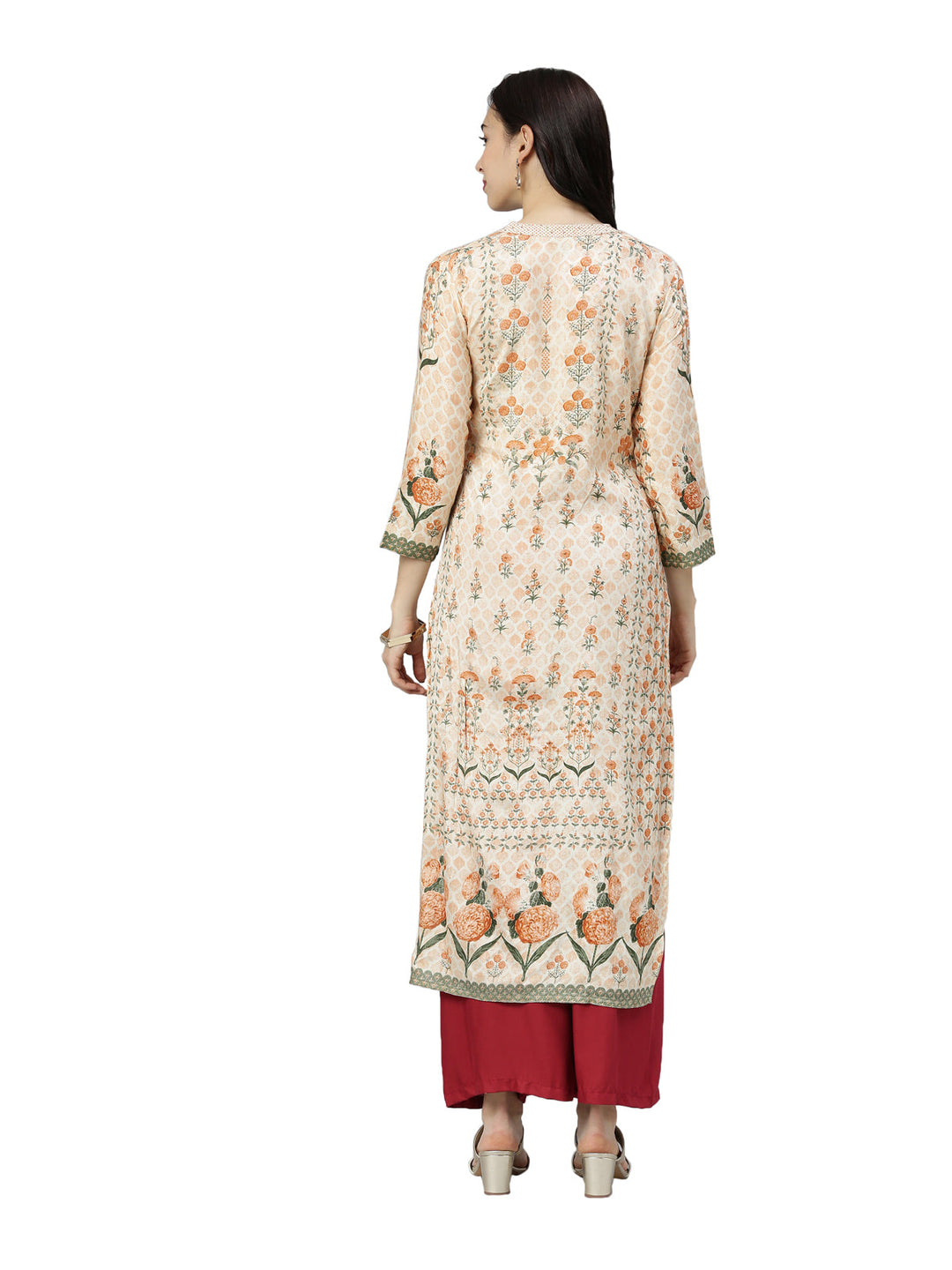 Neerus Beige shantoon printed floral kurti - detail view 2