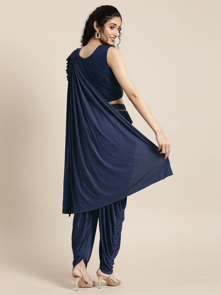 Neerus Blue georgette solid saree - detail view 2