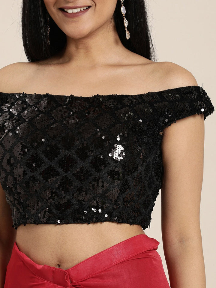 Neerus Red solid ready to wear saree with blouse - detail view 2